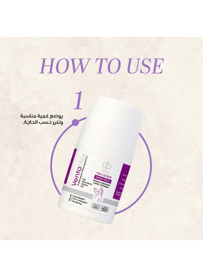 Ventamor Whitening Roll-On 50 ml Deodorant Fresh Lavender Scent – 48H Antiperspirant, Alcohol & Aluminum Free, Suitable for Sensitive Skin - Image 3